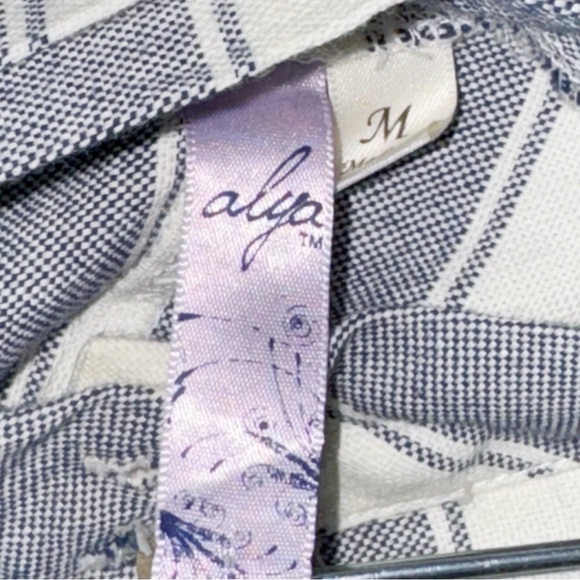 Alya Fit and Flare Navy Striped Cotton Midi Skirt Sz Medium Button Front - Picture 8 of 8